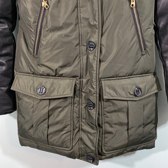 Mackage Women's Green Cynthia Black Leather Sleeve & Trim Parka Size XS - Picture 3 of 14